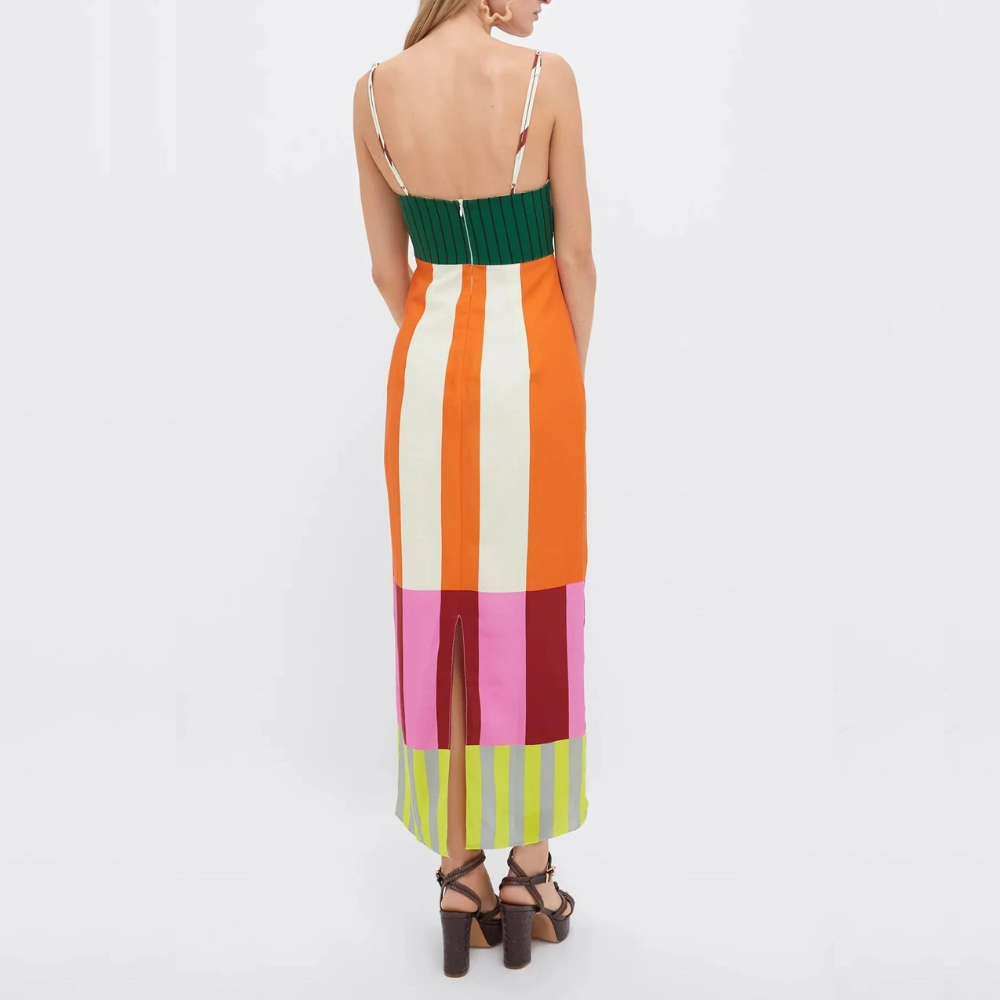 AINHOA VESTIDO RAYAS GEOMETRICAS MULTICOLOR