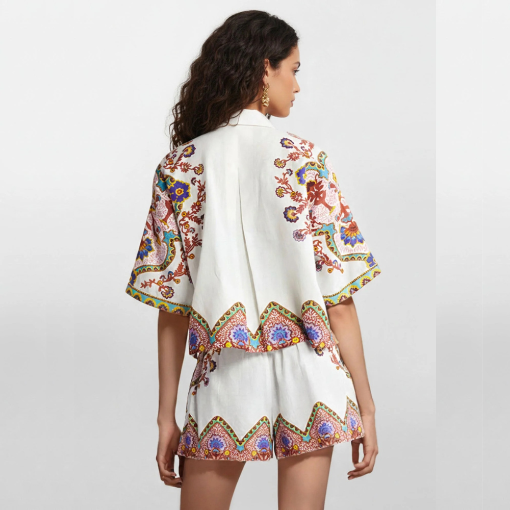 GRECIA CONJUNTO CAMISERO ESTAMPADO BOHO ÉTNICO