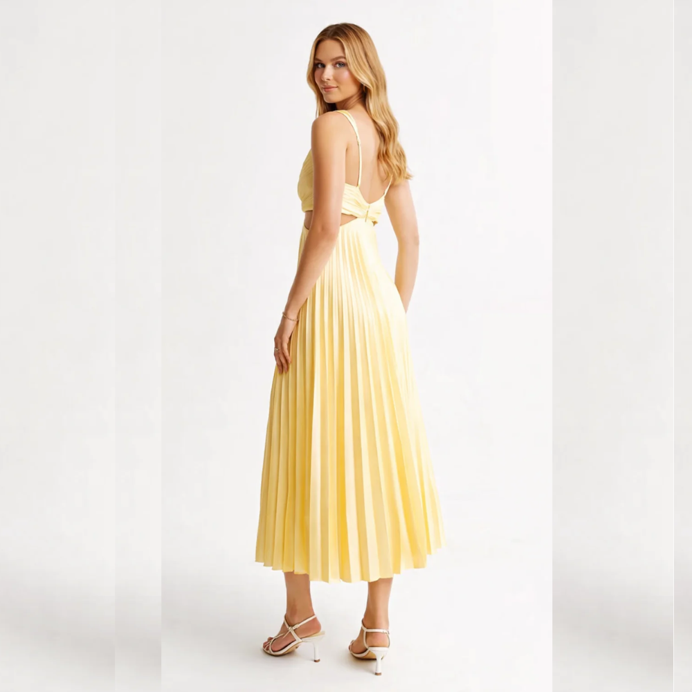 CATHYA VESTIDO MIDI PLISADO CON ESCOTE CRUZADO