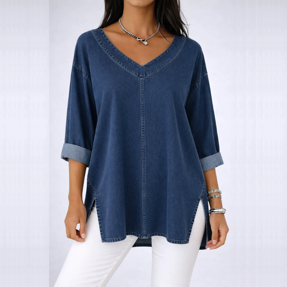 SOFIA CAMISETA DENIM RELAXED FIT CON ESCOTE EN V