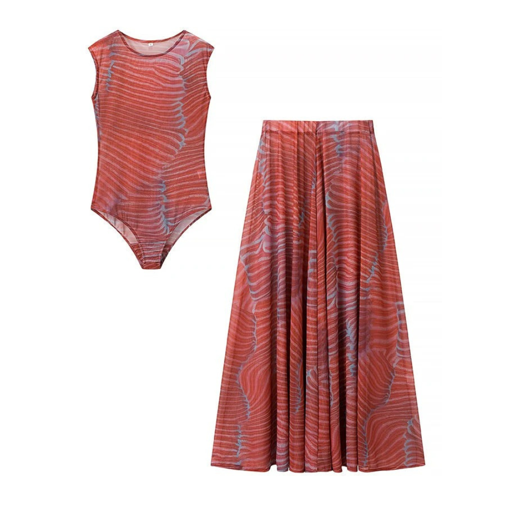 ILARIA CONJUNTO DE FALDA Y BODY TRANSLÚCIDO