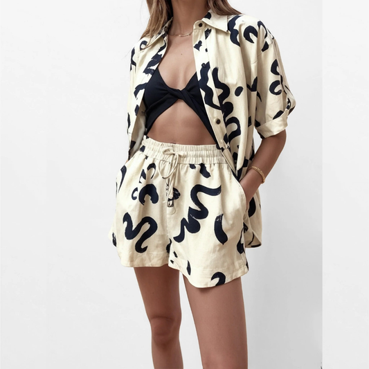 DONATELLA CONJUNTO DE DOS PIEZAS CON ESTAMPADO ABSTRACTO DE PINCELADAS