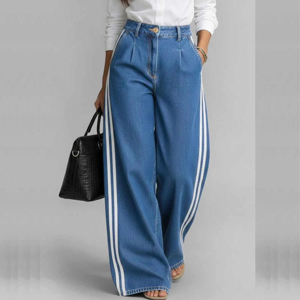 DEOSA PANTALÓN DENIM WIDE LEG CON FRANJAS LATERALES