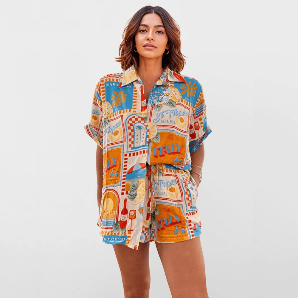 FEDERICA CONJUNTO CAMISA OVERSIZE Y SHORT ESTAMPADO