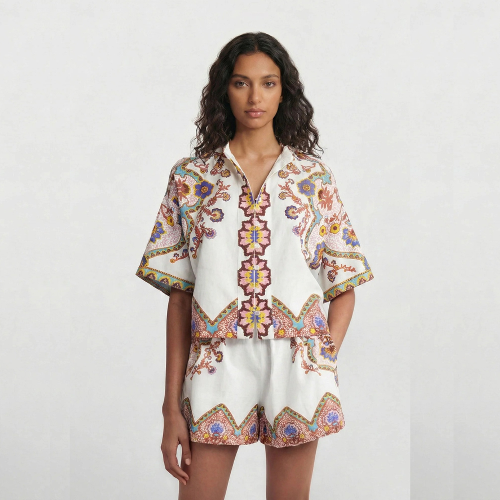 GRECIA CONJUNTO CAMISERO ESTAMPADO BOHO ÉTNICO