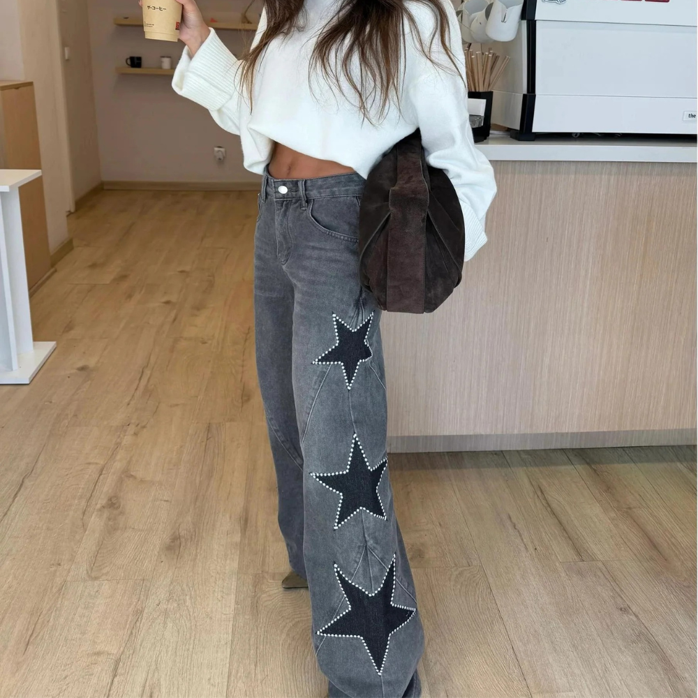 GIULIA JEANS RECTOS CON PRINT DE ESTRELLAS