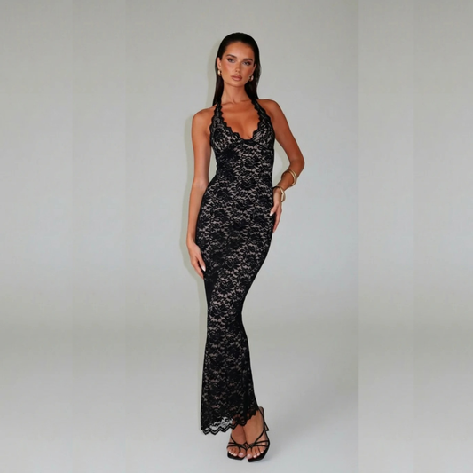 HATHOR VESTIDO LARGO DE ENCAJE