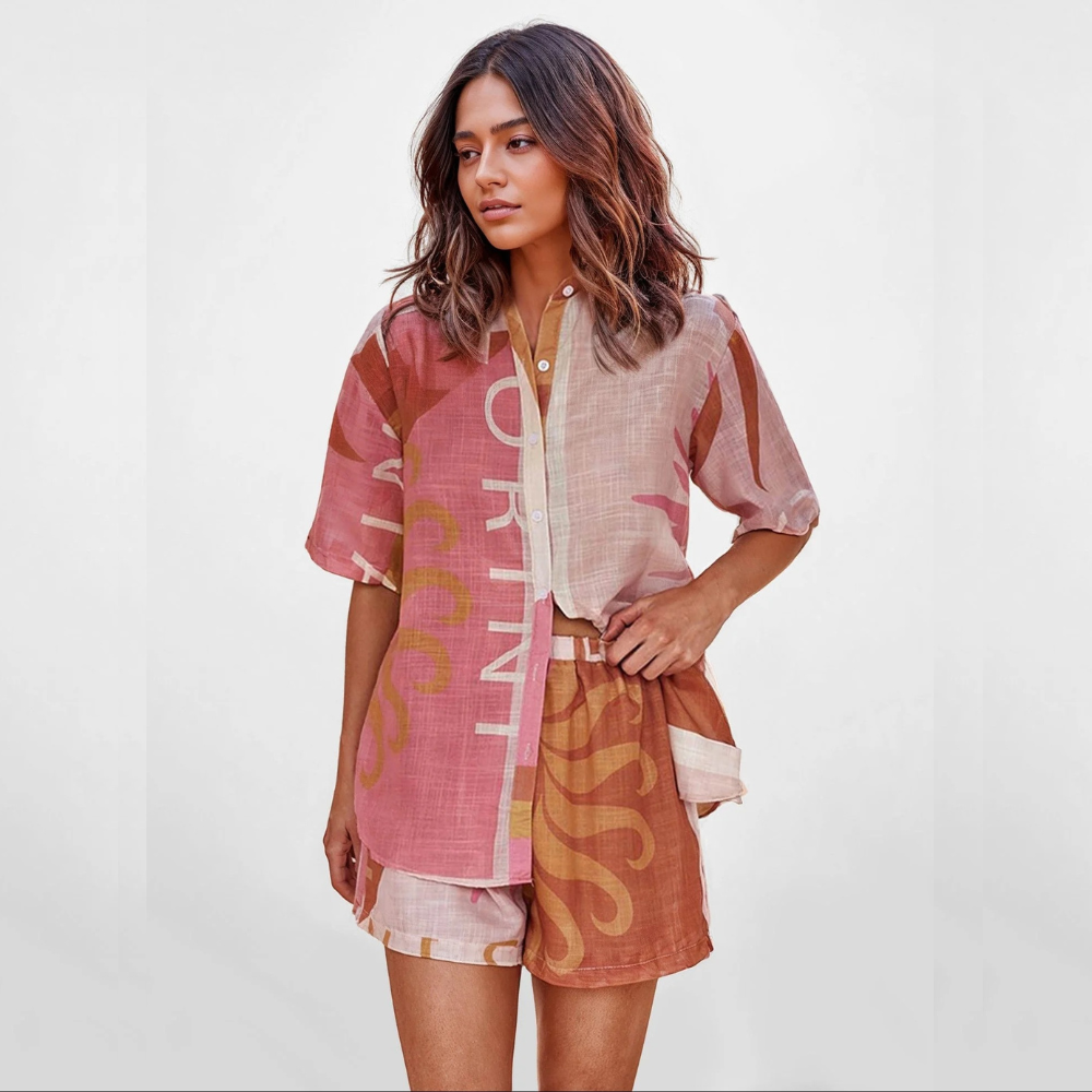 TERESA CONJUNTO CAMISERO ESTAMPADO TERRA ROSA