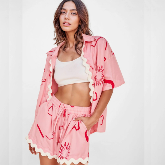 CAMILA CONJUNTO CAMISA Y SHORT DETALLE ONDULADO