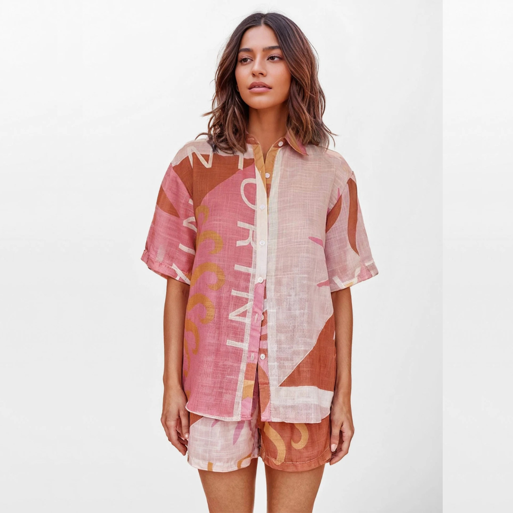 TERESA CONJUNTO CAMISERO ESTAMPADO TERRA ROSA