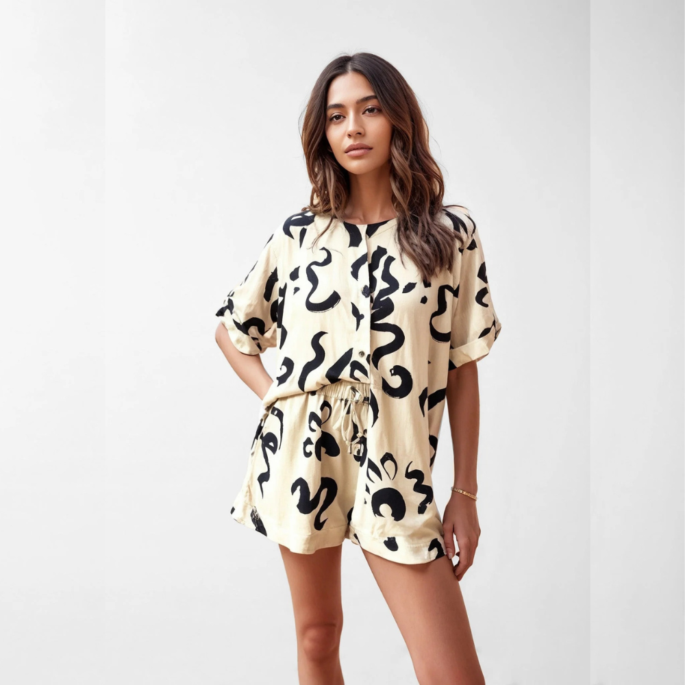 DONATELLA CONJUNTO DE DOS PIEZAS CON ESTAMPADO ABSTRACTO DE PINCELADAS