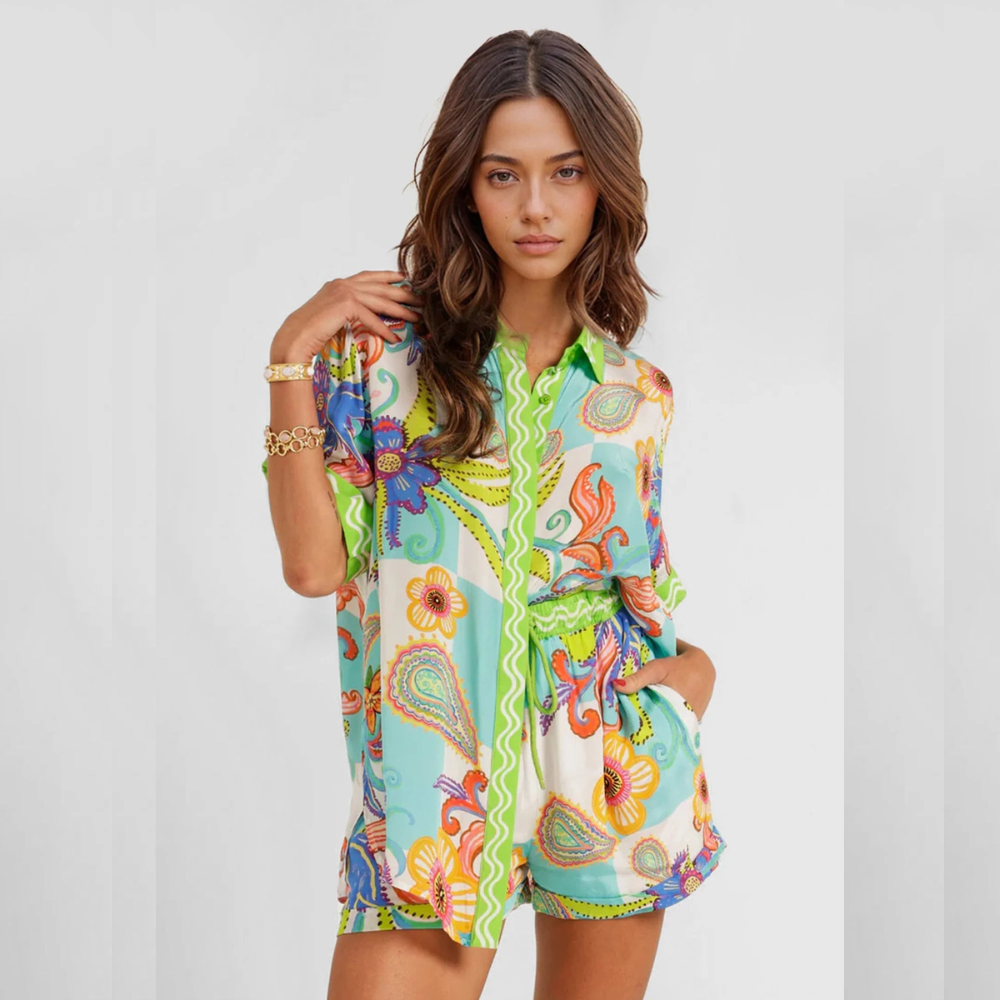 FLORALE CONJUNTO CAMISERO ESTAMPADO BOHO
