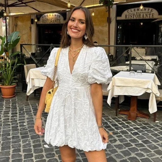 HELENA VESTIDO MINI BORDADO MANGA ABULLONADA