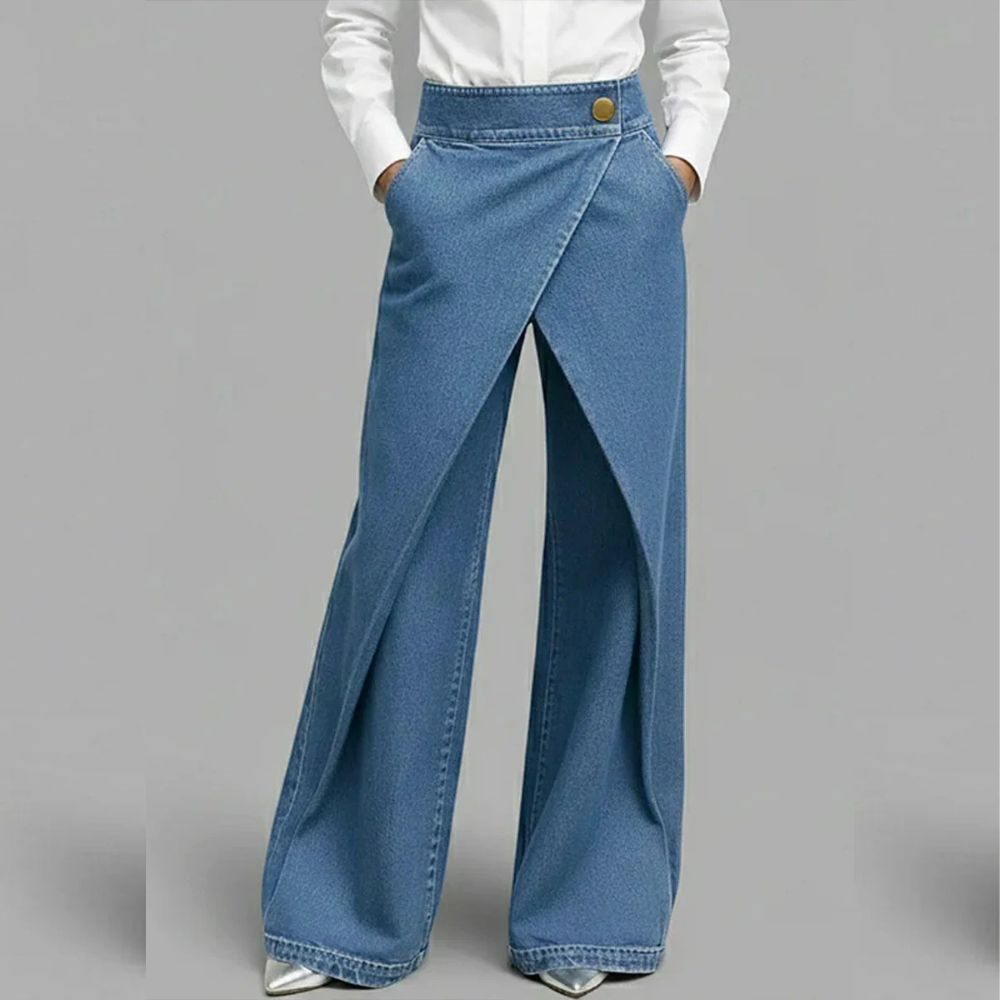 VICTORIA PANTALON DENIM WIDE LEG CRUZADO