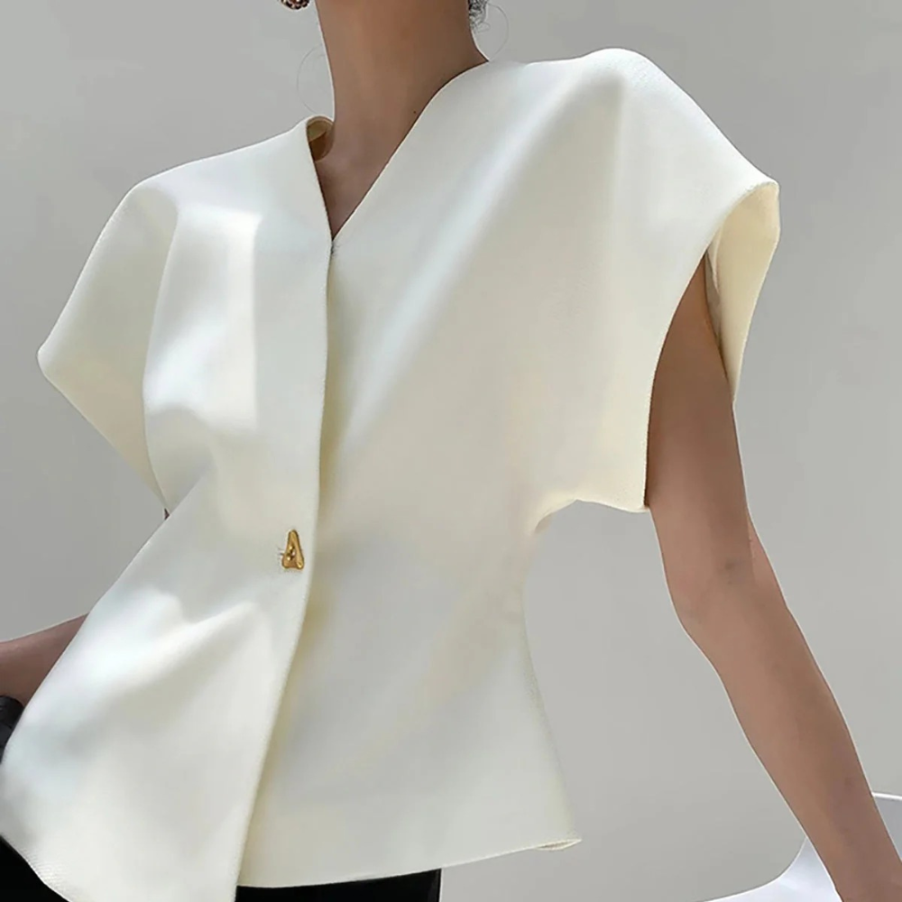 CAMILA BLUSA MODERNO CON CUELLO EN V Y BOTONES
