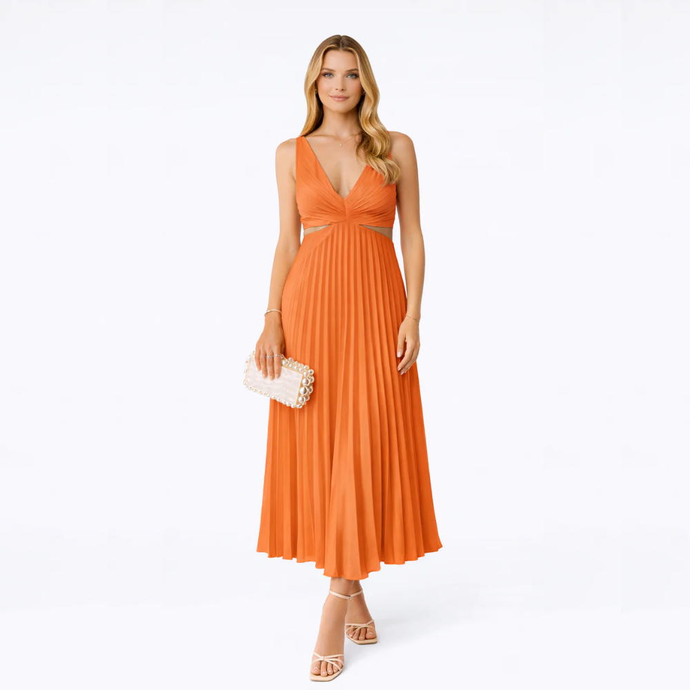 CATHYA VESTIDO MIDI PLISADO CON ESCOTE CRUZADO