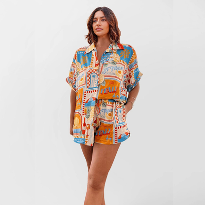 FEDERICA CONJUNTO CAMISA OVERSIZE Y SHORT ESTAMPADO