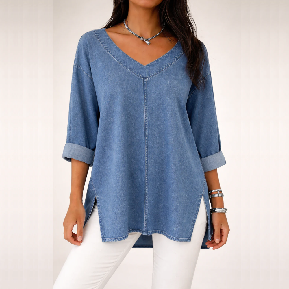 SOFIA CAMISETA DENIM RELAXED FIT CON ESCOTE EN V
