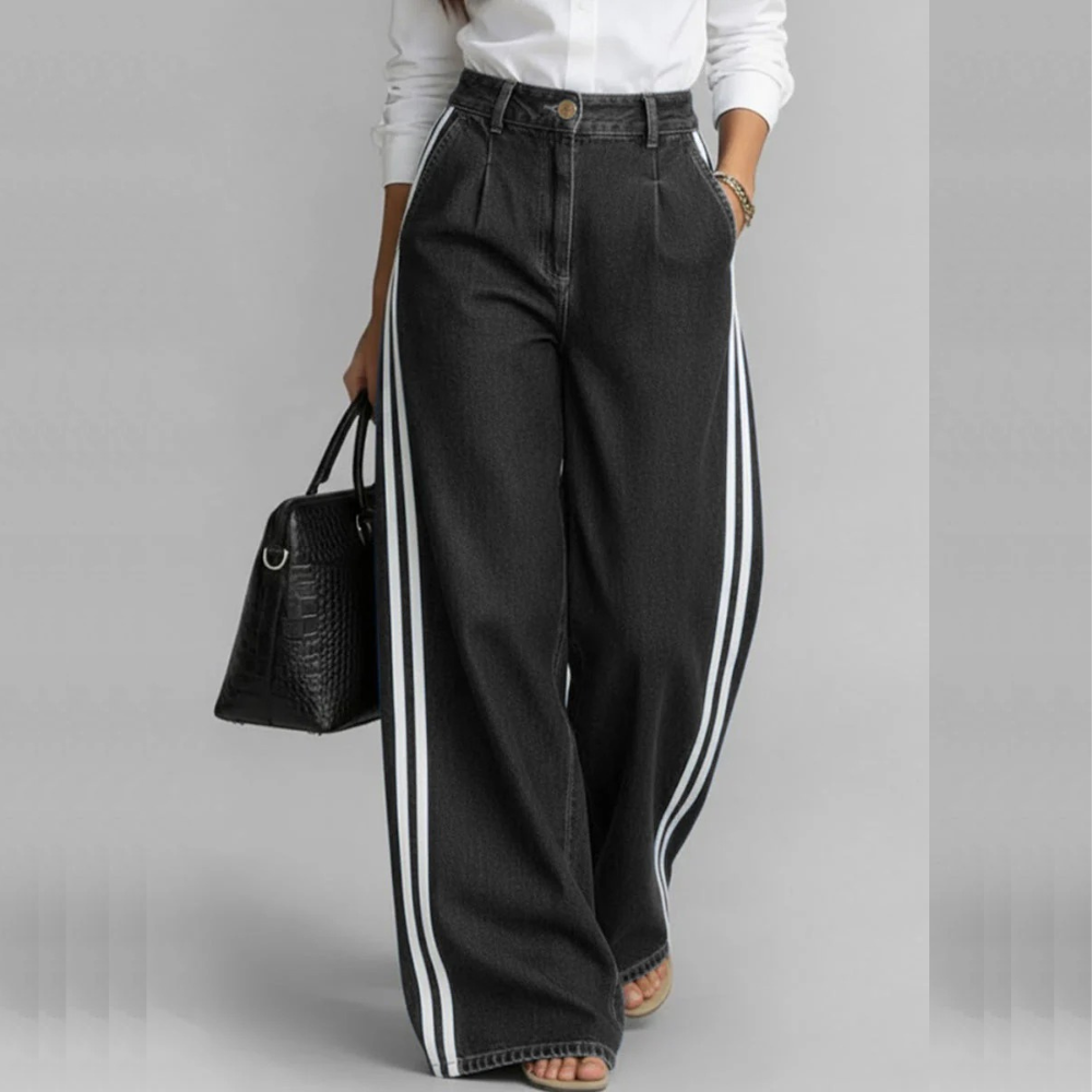 DEOSA PANTALÓN DENIM WIDE LEG CON FRANJAS LATERALES