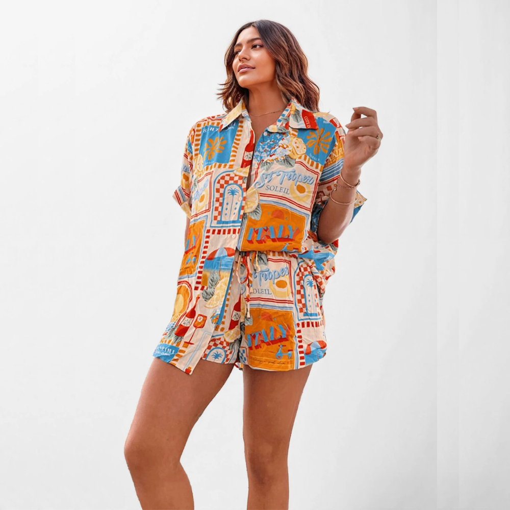 FEDERICA CONJUNTO CAMISA OVERSIZE Y SHORT ESTAMPADO