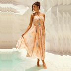 IRIS VESTIDO MIDI HALTER TONOS PASTEL ACUARELA