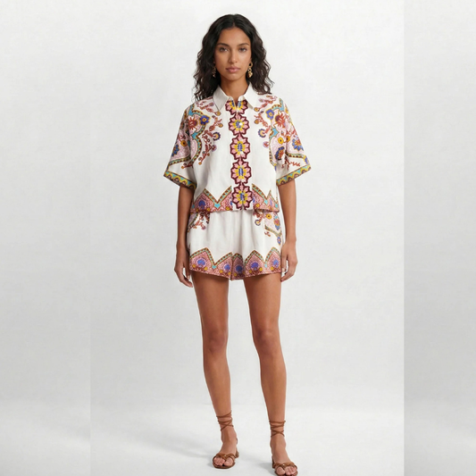 GRECIA CONJUNTO CAMISERO ESTAMPADO BOHO ÉTNICO