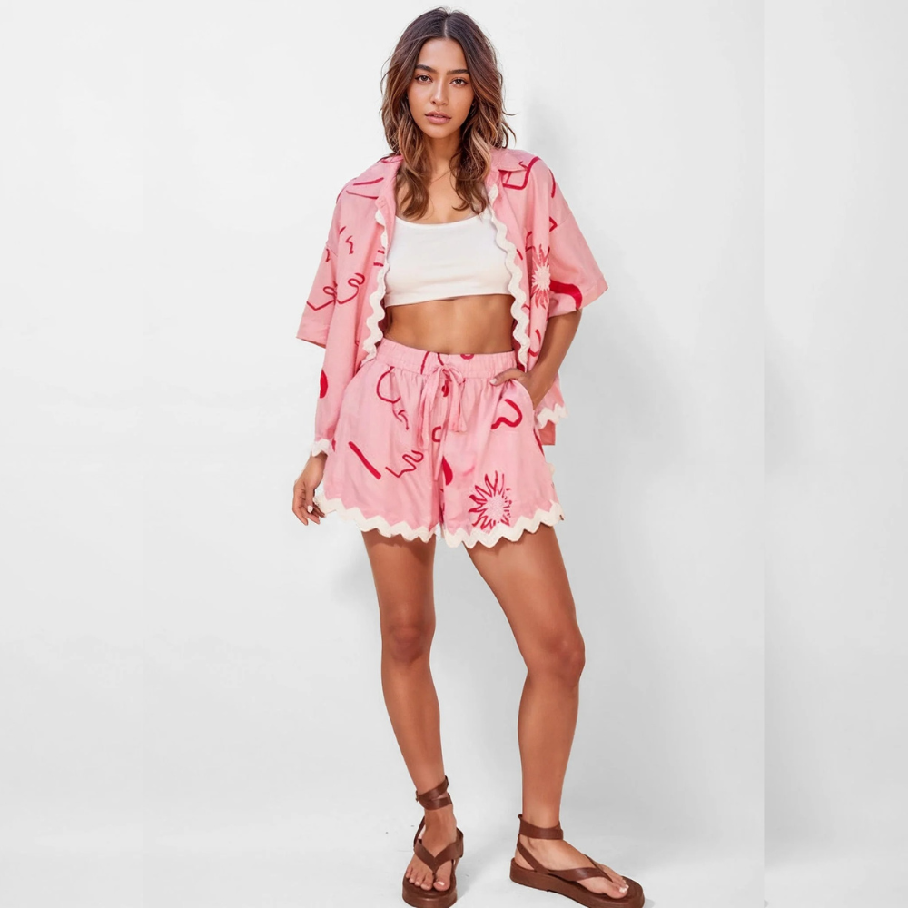 CAMILA CONJUNTO CAMISA Y SHORT DETALLE ONDULADO
