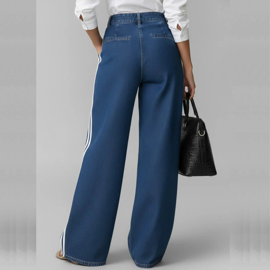DEOSA PANTALÓN DENIM WIDE LEG CON FRANJAS LATERALES