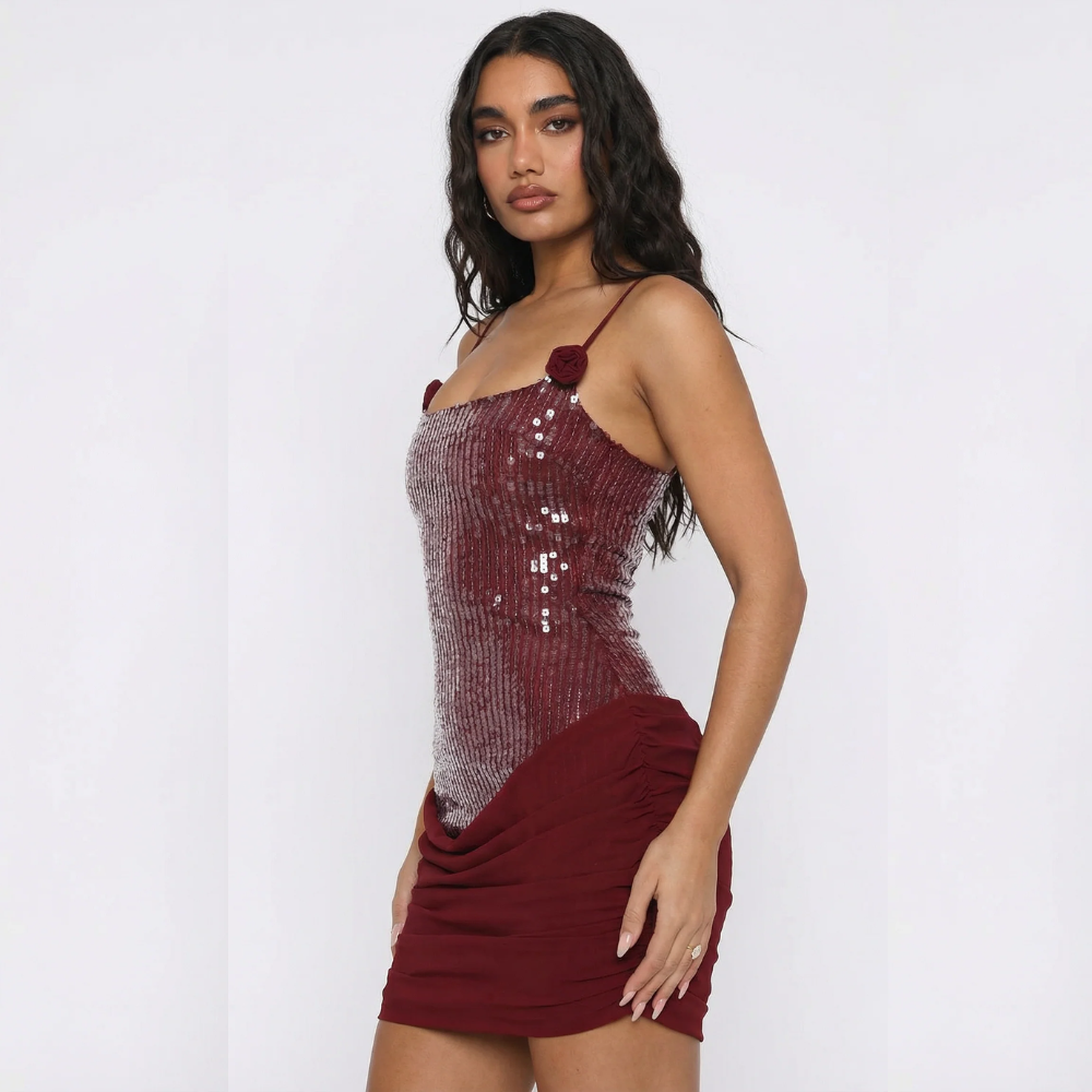 UXIA VESTIDO MINI CON LENTEJUELAS Y ESPALDA CORSET