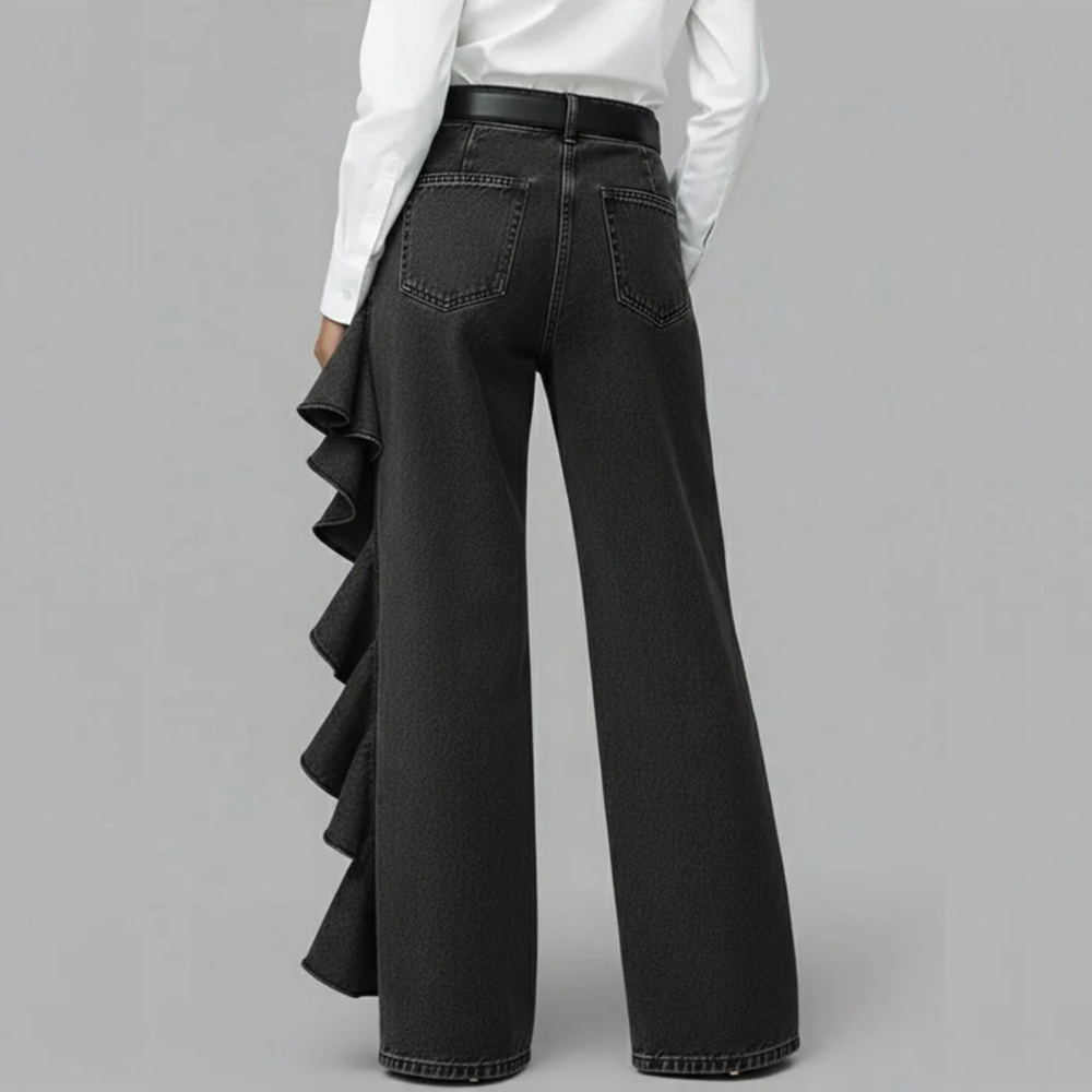 GENEDA PANTALÓN VAQUERO WIDE LEG CON VOLANTE ASIMÉTRICO