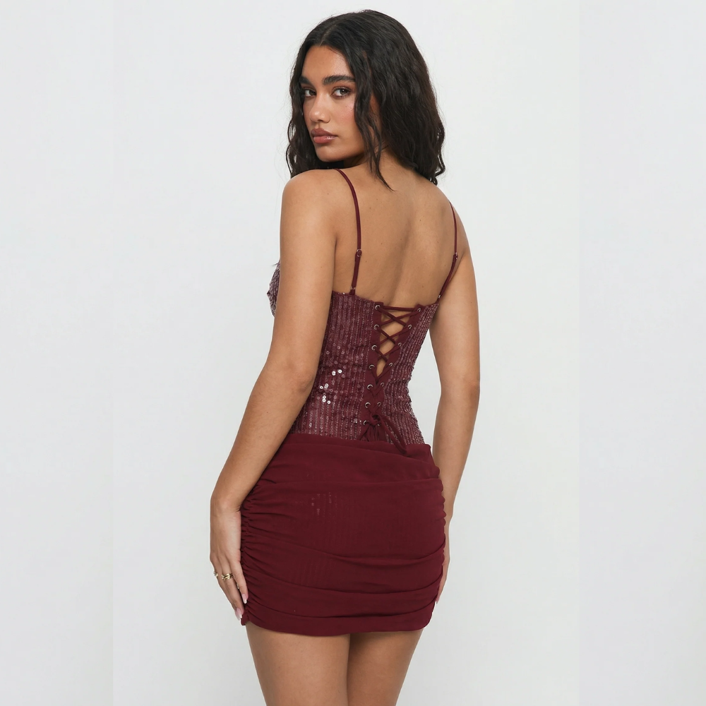 UXIA VESTIDO MINI CON LENTEJUELAS Y ESPALDA CORSET