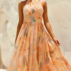 IRIS VESTIDO MIDI HALTER TONOS PASTEL ACUARELA