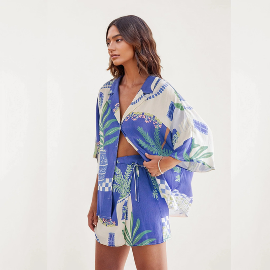 SIMONE CONJUNTO CAMISERO ESTAMPADO COSTA AZUL