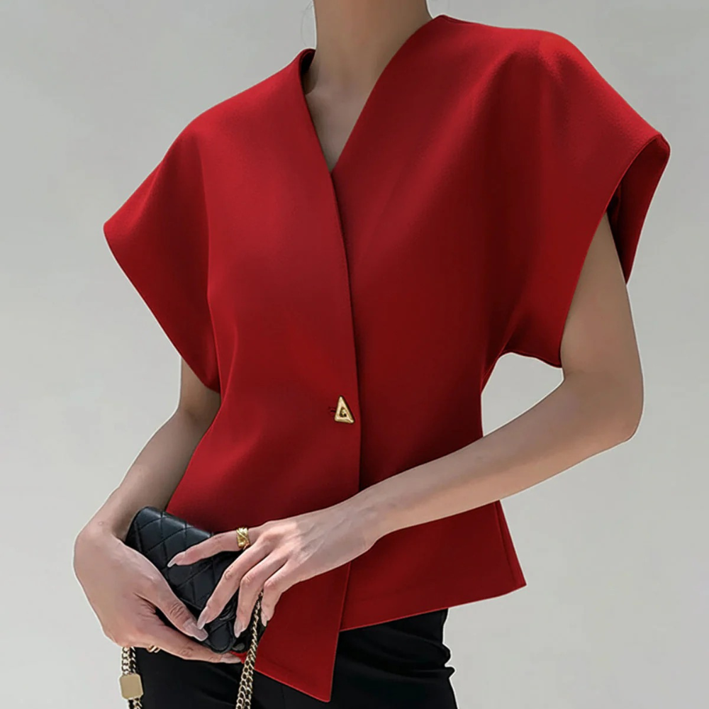 CAMILA BLUSA MODERNO CON CUELLO EN V Y BOTONES