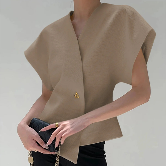 CAMILA BLUSA MODERNO CON CUELLO EN V Y BOTONES