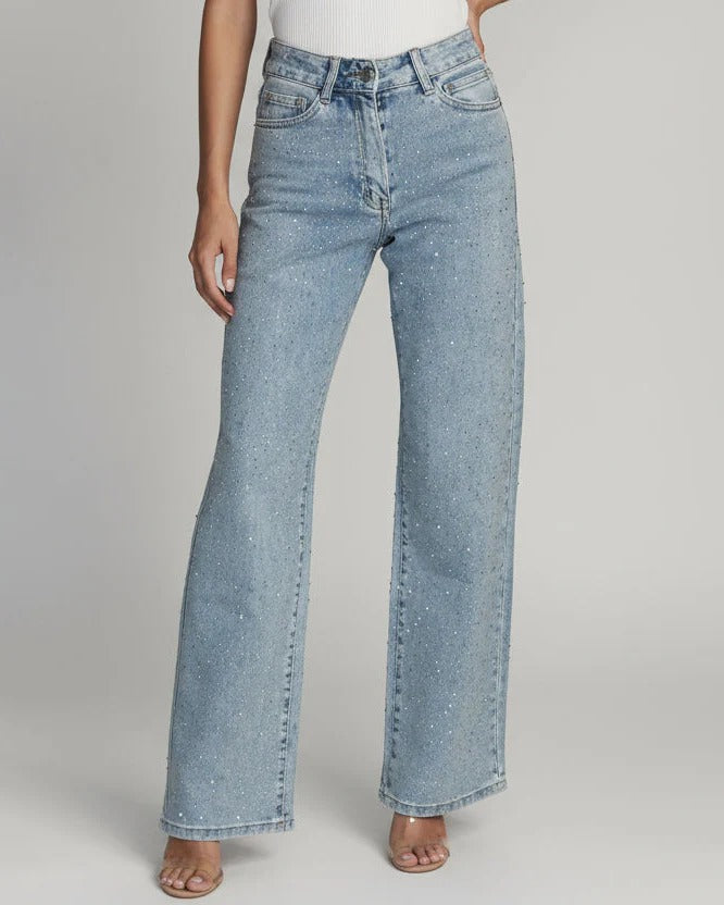 MADANNE JEANS TIRO ALTO CON DETALLES DE PEDRERIA