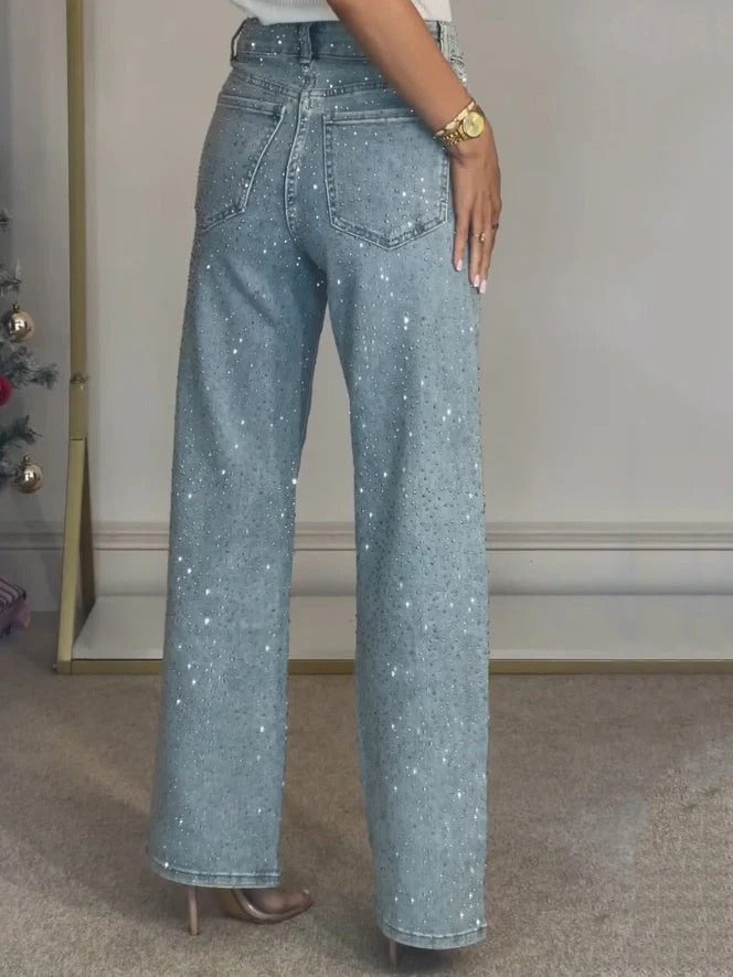 MADANNE JEANS TIRO ALTO CON DETALLES DE PEDRERIA