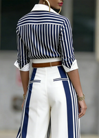 Noelia - Conjunto De Mujer A Rayas Con Camisa Y Pantalón Ancho